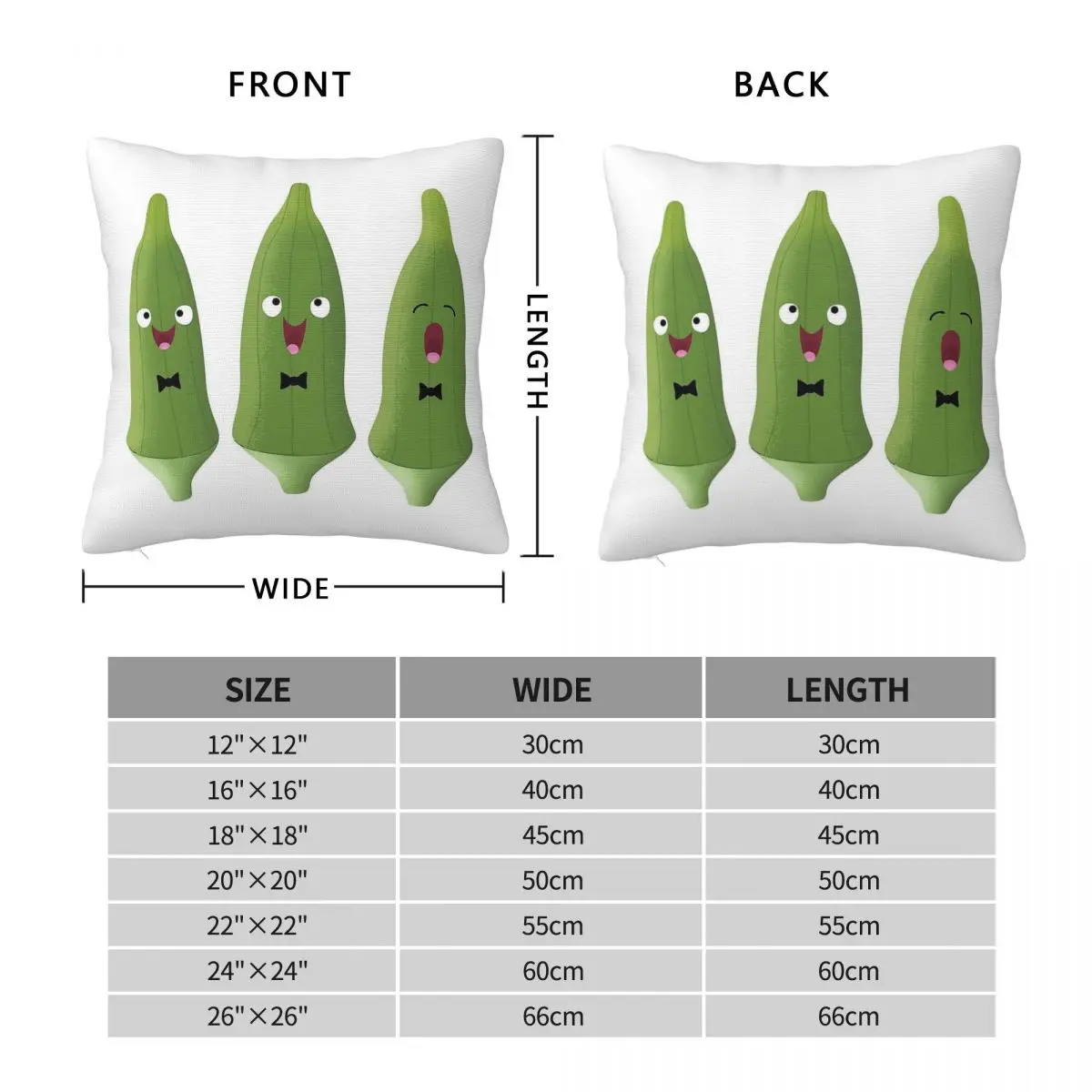 Singing Okra Vegetable Cartoon Square Pillowcase Polyester Linen Velvet Printed Zip Decor Bed Cushion Cover 45x45