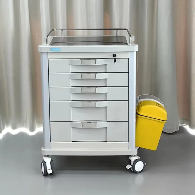 Carro médico de emergencia de gran capacidad 5 cajones ABS de acero inoxidable