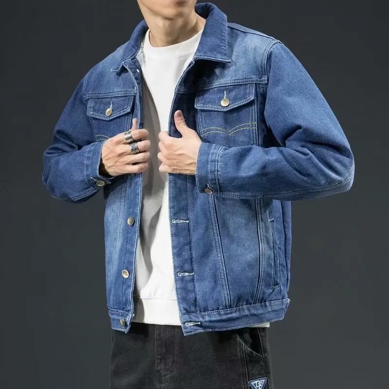 Herren Fleece-Gefütterte Jeansjacke Winter Dicke Warme Sherpa-Jeansjacke Koreanischer Stil Lose Übergroße Arbeitskleidung Lässige Oberbekleidung für Männer – Detail 5