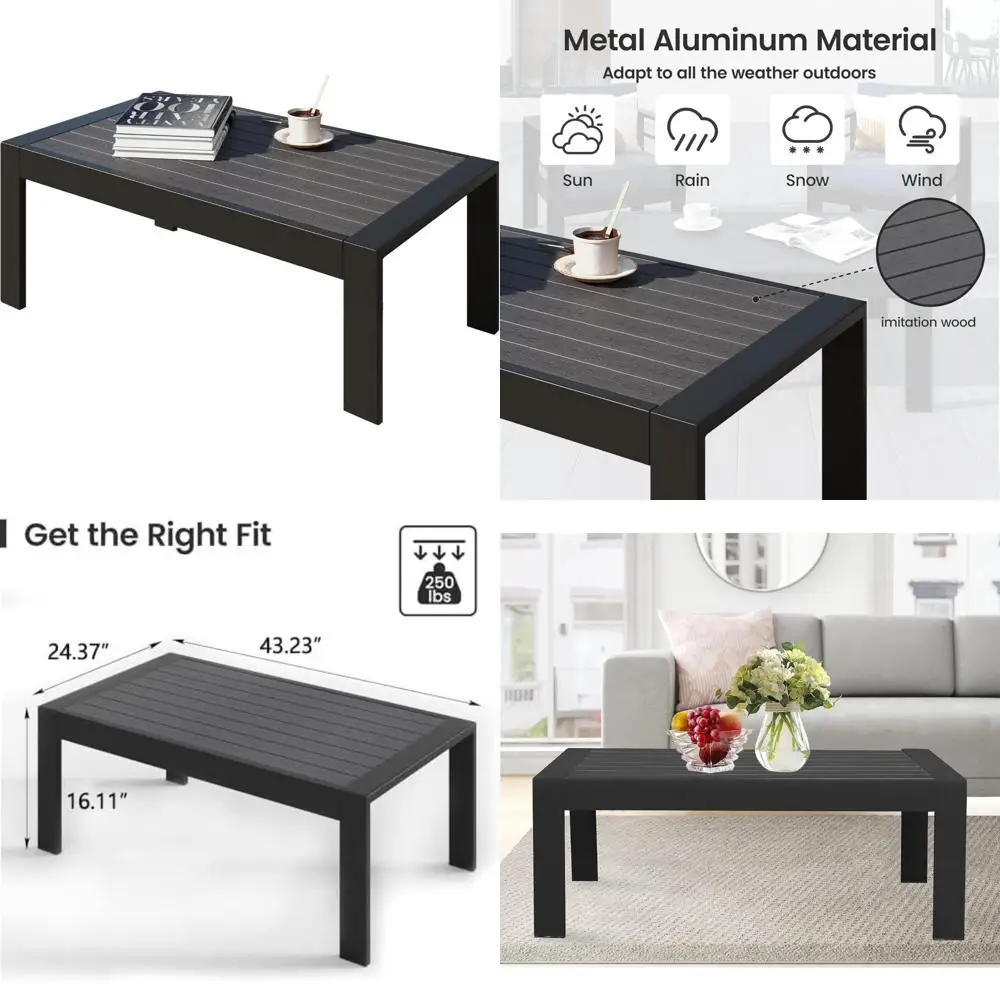 

Прочный алюминиевый уличный журнальный столик, современная мебель для патио для уличных помещения, прямоугольный садовый журнальный столик для балкона