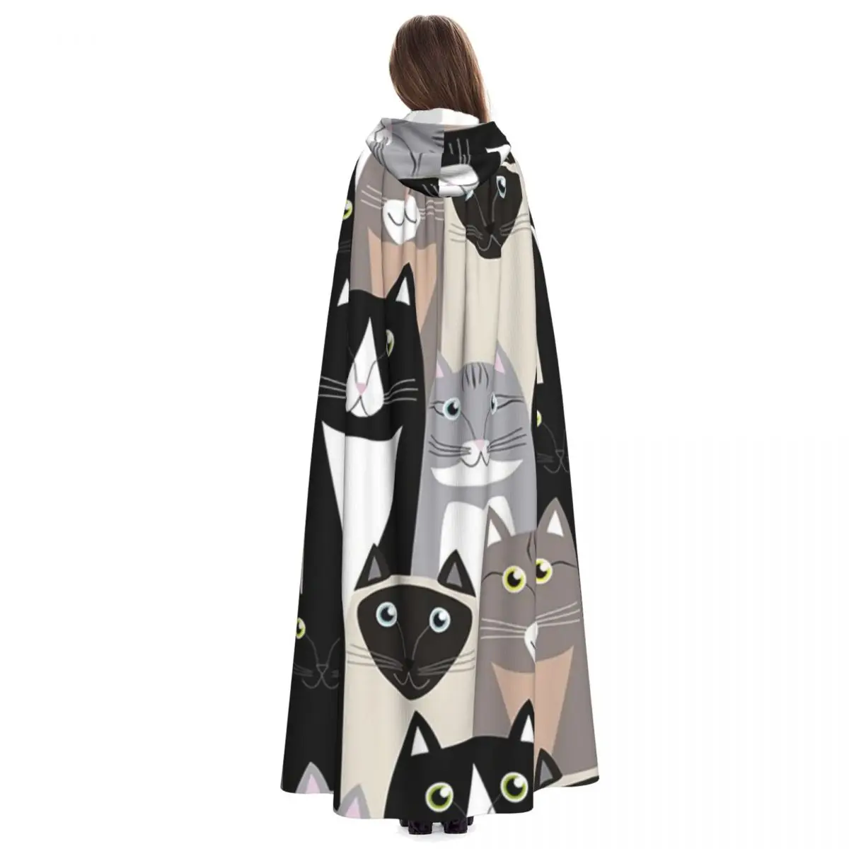 猫ロングフード付きマント魔女中世コスチュームコスプレケープハロウィンヴァンパイア大人ユニセックス