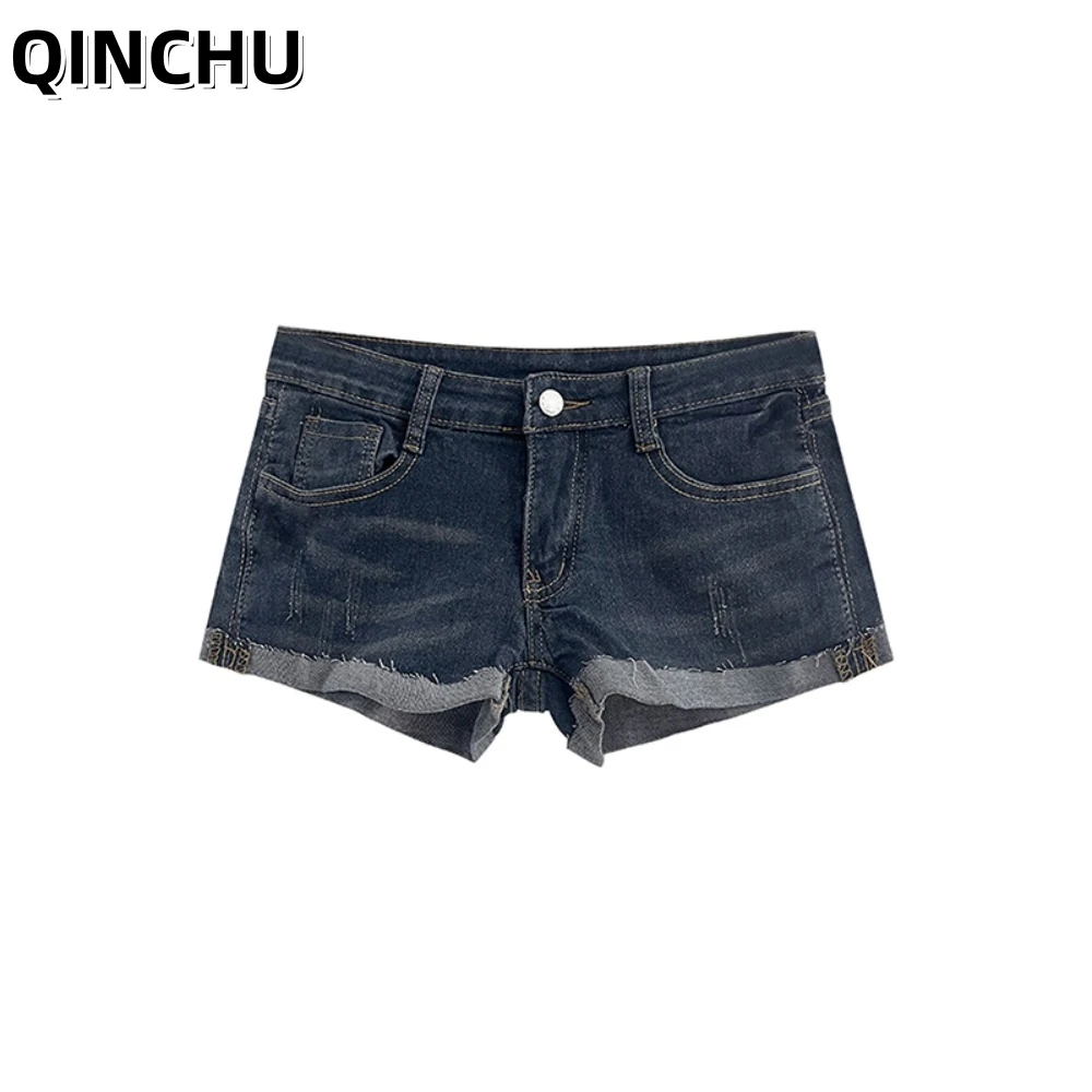 

QINCHU Denim Shorts Women's 2026 Summer Spice Girls American Vintage Hip Wrap Low Waist Skinny Pants