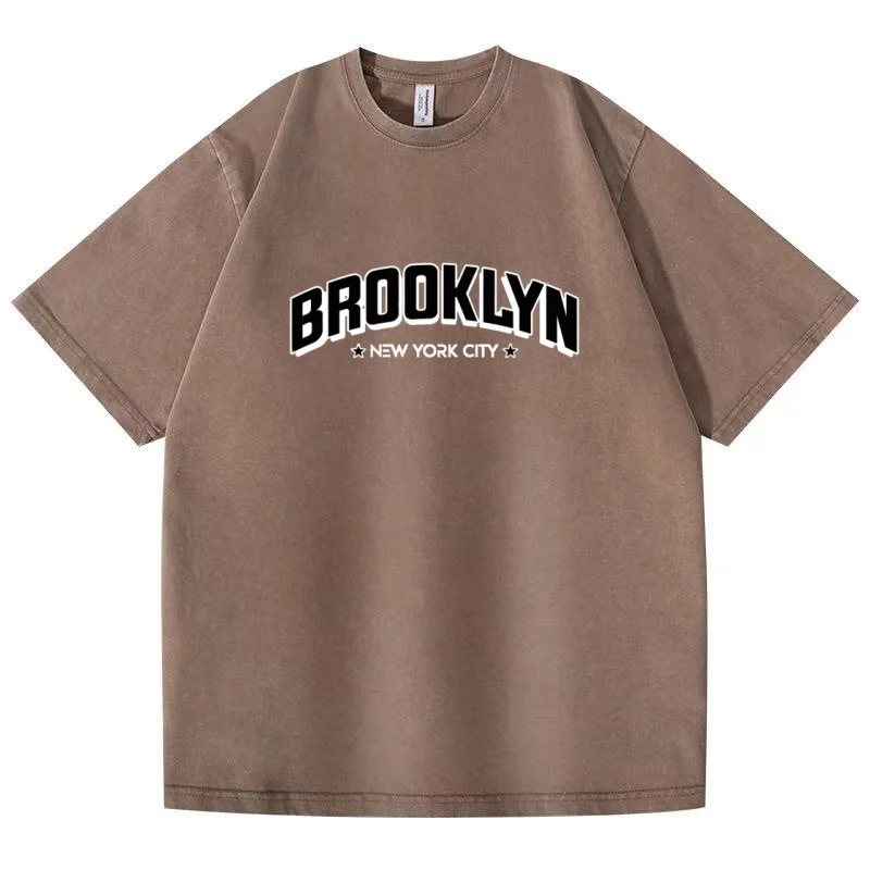 Men's and Women's Street Trendy T-shirt Retro Washed Printed T-shirt Round Neck Breathable T-shirt Cotton Fun T-shirt