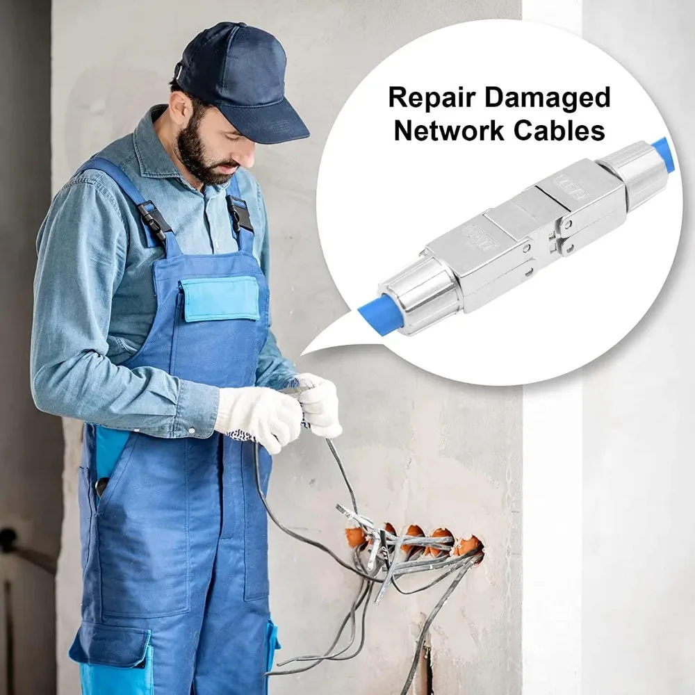 Cat6A Cat7 Cable Extender Junction Adapter RJ45 Cable Extension Connector Full Shielded Toolless for Ethernet Installation Cable