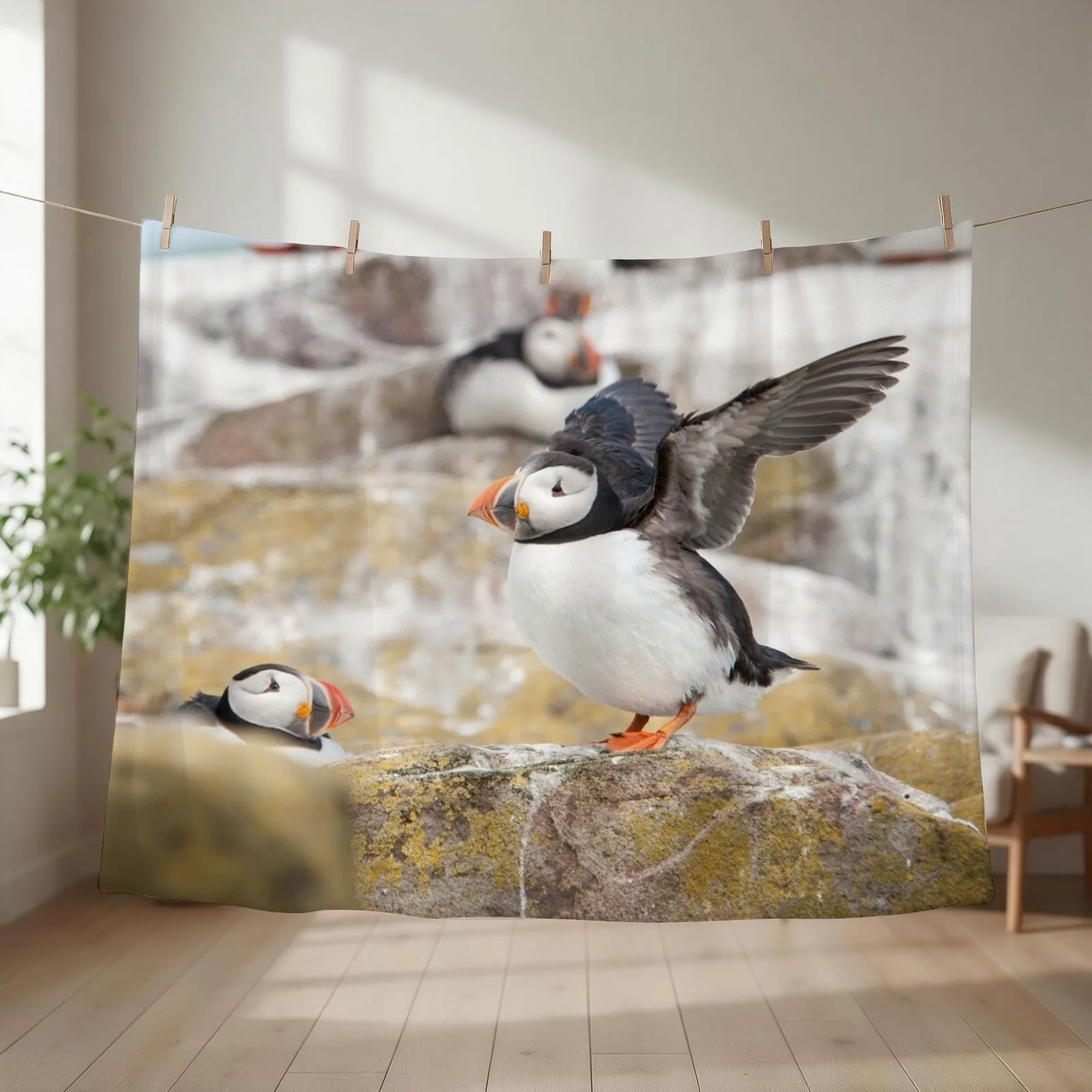 New Atlantic Puffin Photography Throw Blanket couch cozy soft plush fuzzy picnic outdoor blanket