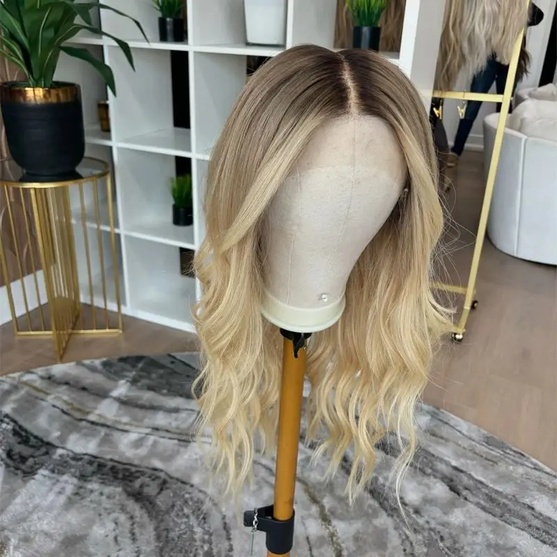 

Женский парик высокой плотности, Ombre, золотистый блондин, парики спереди, синтетические парики спереди, натуральные объемные волны, бесклеевые парики для вечеринки