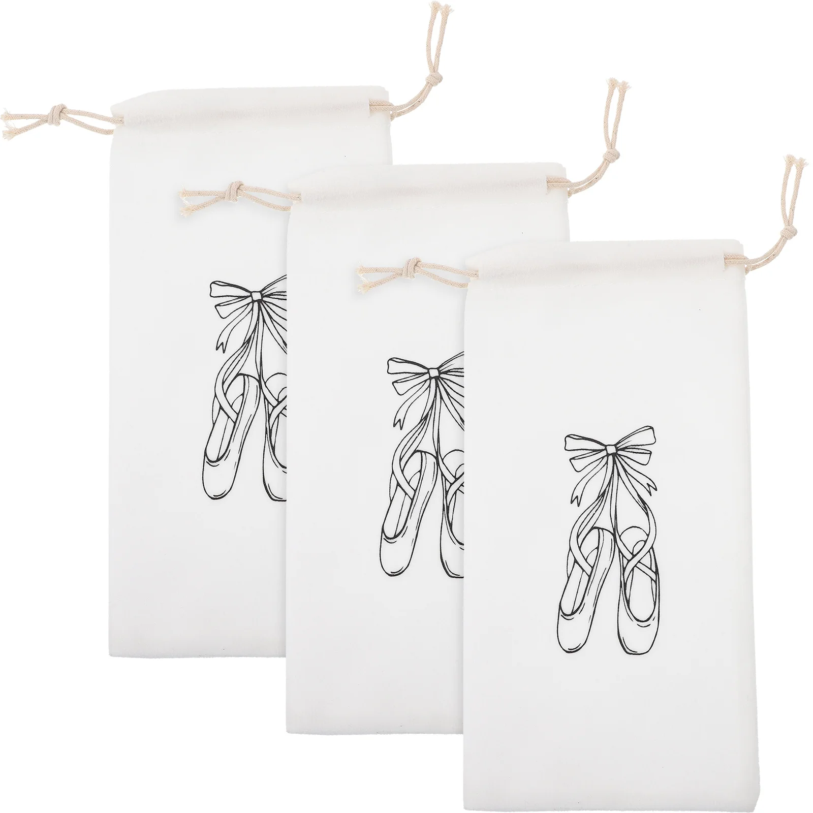 3 Pcs Ballet Shoe Storage Bag Cotton Dance Line Style Carrier Drawstring Flannel Lightweight Women Girls Ballet Shoes