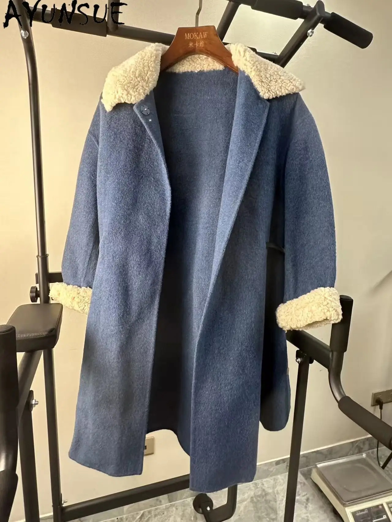 AYUNSUE 80% سترة صوف النساء الملابس الشتوية منتصف طول خندق معطف حزام تعزيز فريد عيوب صغيرة لا استرداد لا تبادل