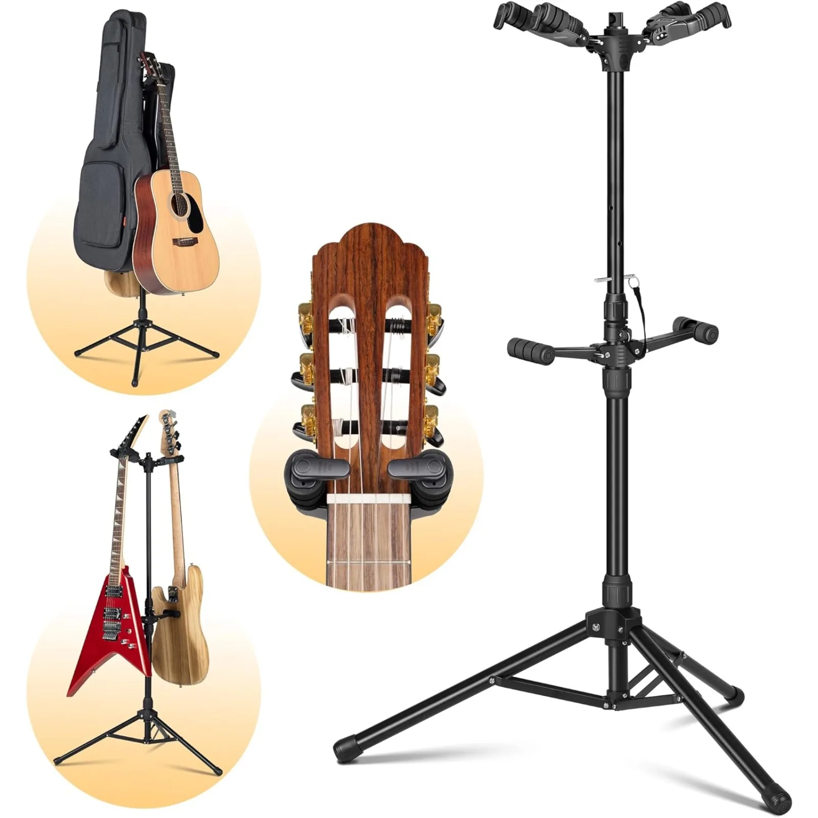 

US Double Guitar Stand Floor Holds Two Instruments Universal Multi Guitar Holder for Acoustic Electric Classical Guitars Bass