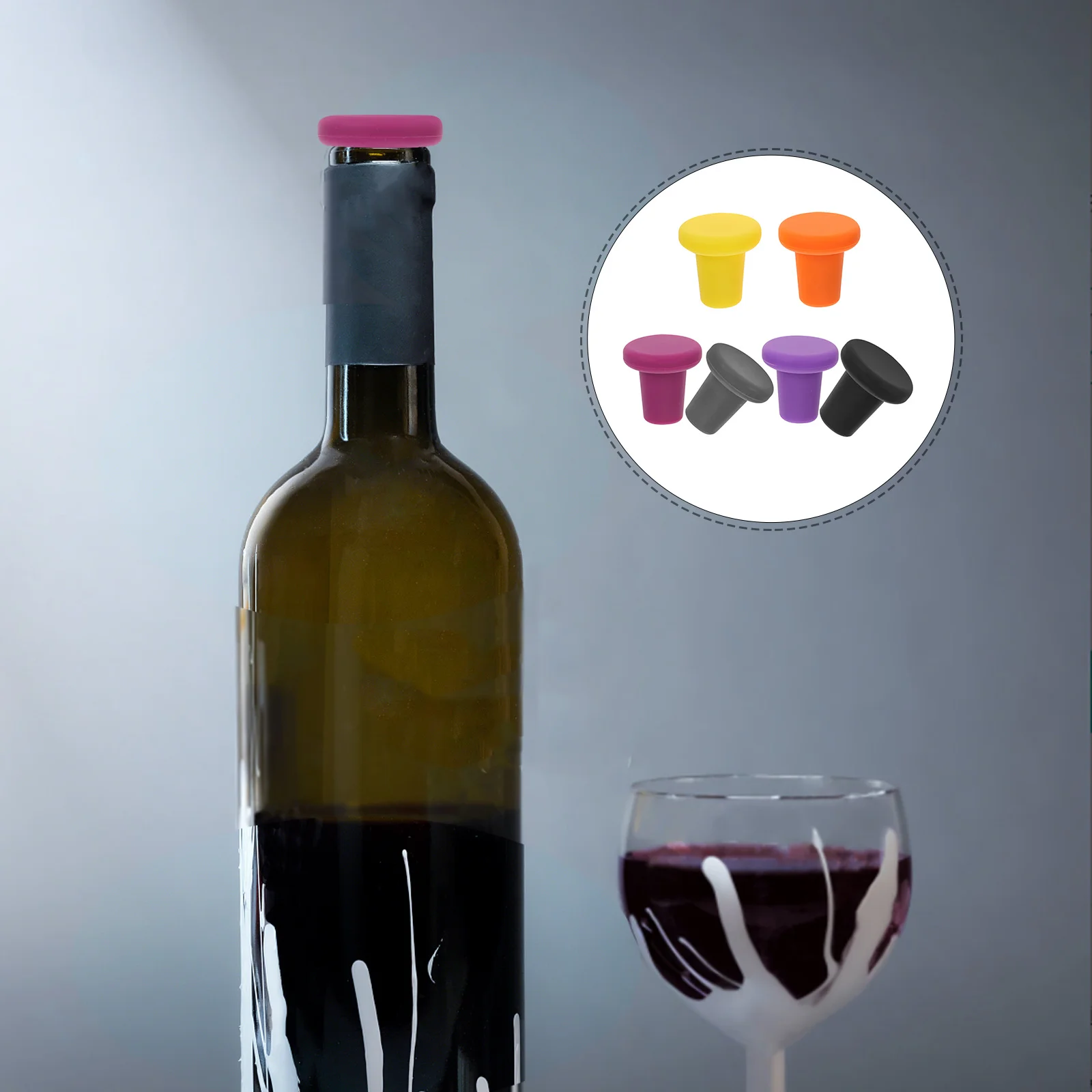 

6Pcs Silicone Wine Bottle Stoppers Airtight Sealers Beverage Bottle Plugs Reusable Wine Saver Caps for Party Decoration