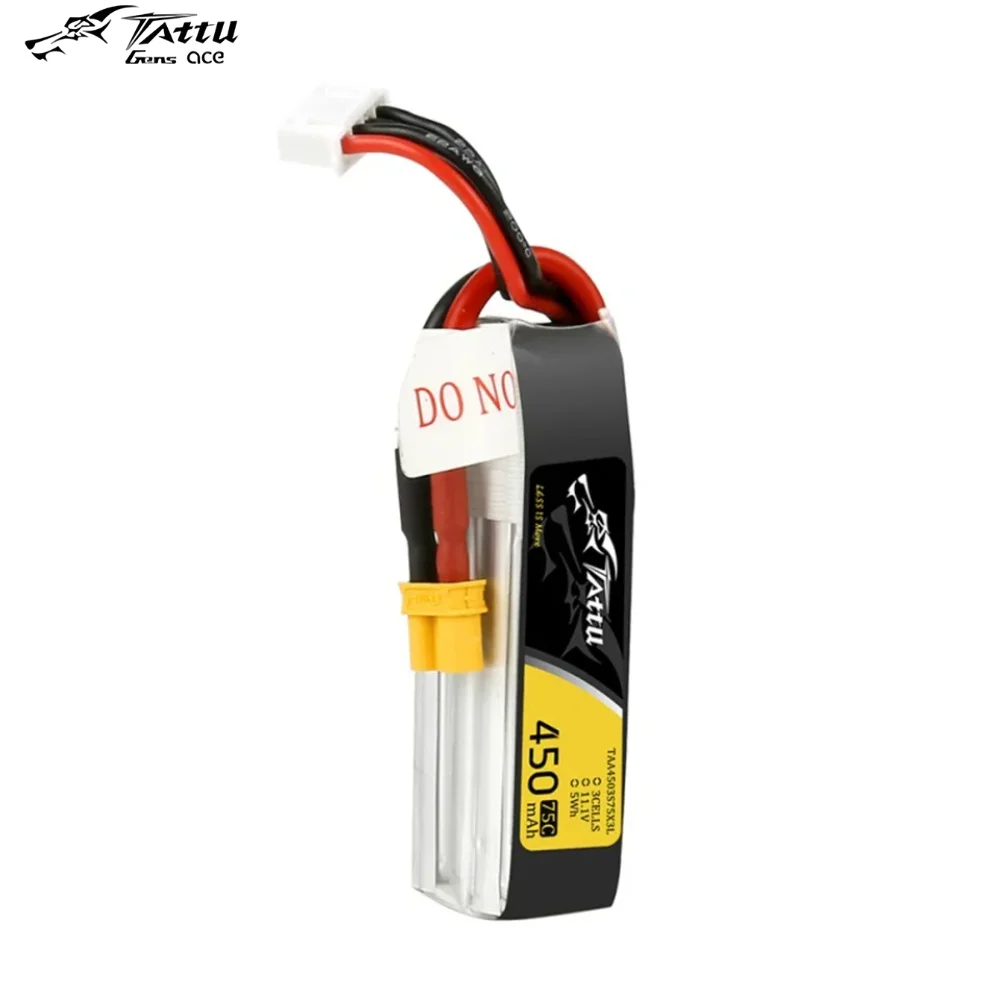 Ace Tattu Lipo Battery 7.4V 7.6V 450mAh 1S 2S 3S 4S 75C 95C z wtyczką XT30/PH2.0 Długi rozmiar RC Batteries do drona wyścigowego RC FPV