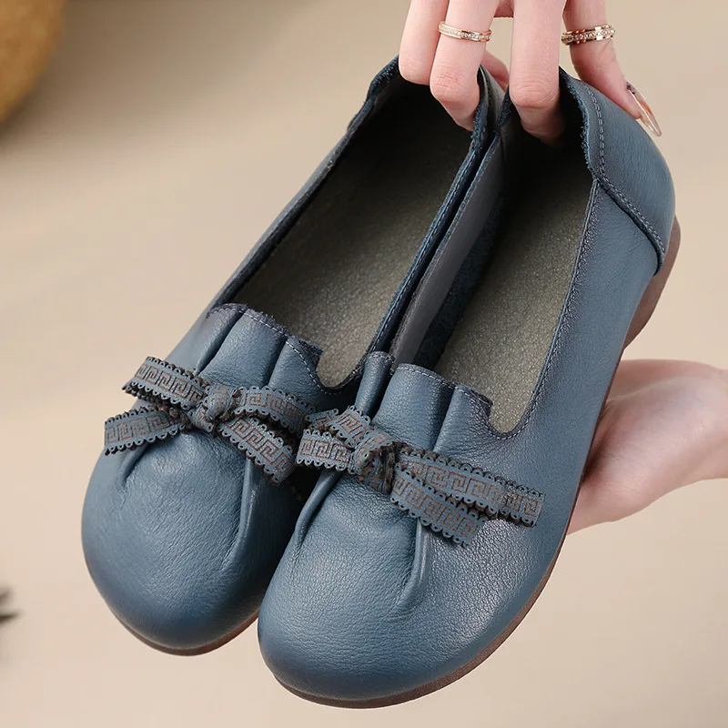 New spring vintage loafers women real leather moccasins ladies lace up oxfords shoes casual ballet flats comfort grandma shoes