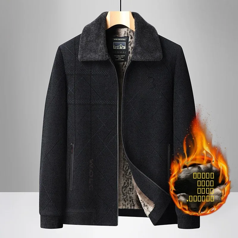 

Thiened Fce Lined Cotton Jaet for Middle-Aged And ly Men Winter Coat Warm Busin Casual Sle Long Sve Zippe...