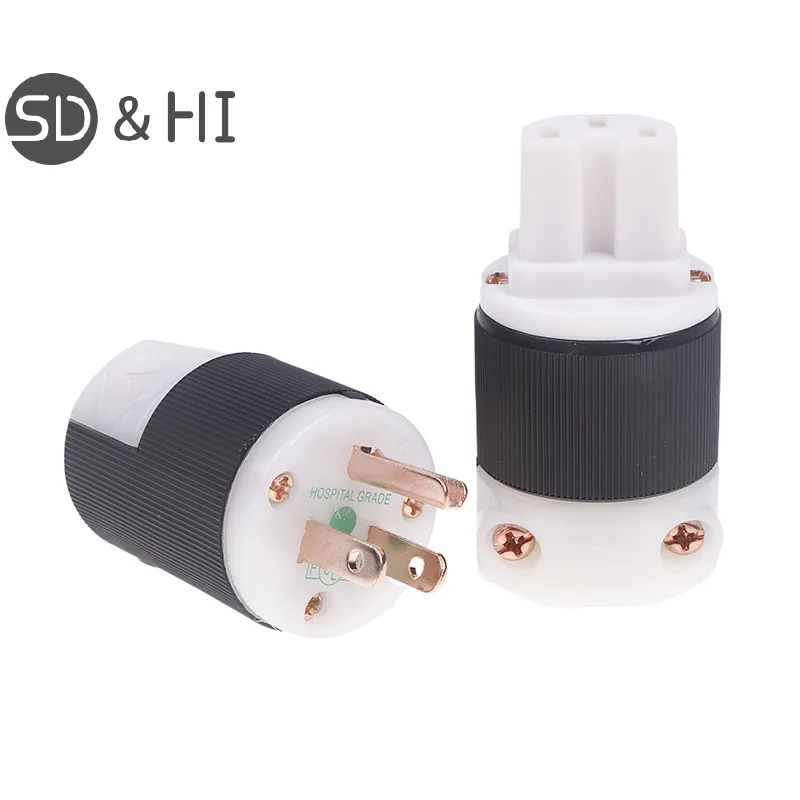 1 PCS HiFi Audio US Plug Female Socket American Standard Copper AC Power Supply Male Connector