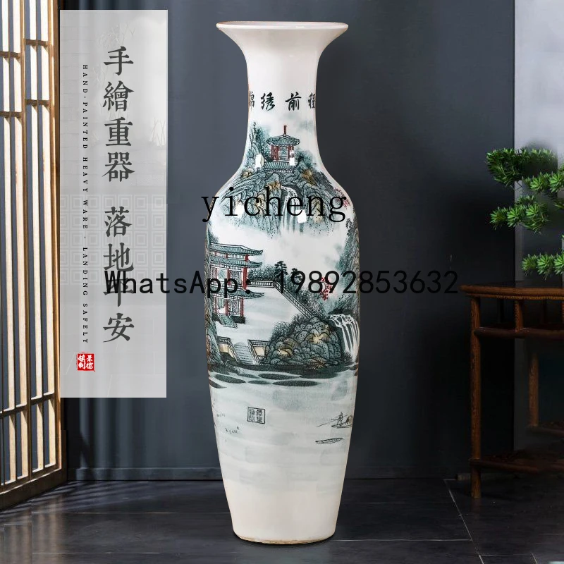 X7  Ceramic Floor-standing Hand-painted Blue and White Large Vase Living Room Decoration Ornament Hotel Housewarming Gift