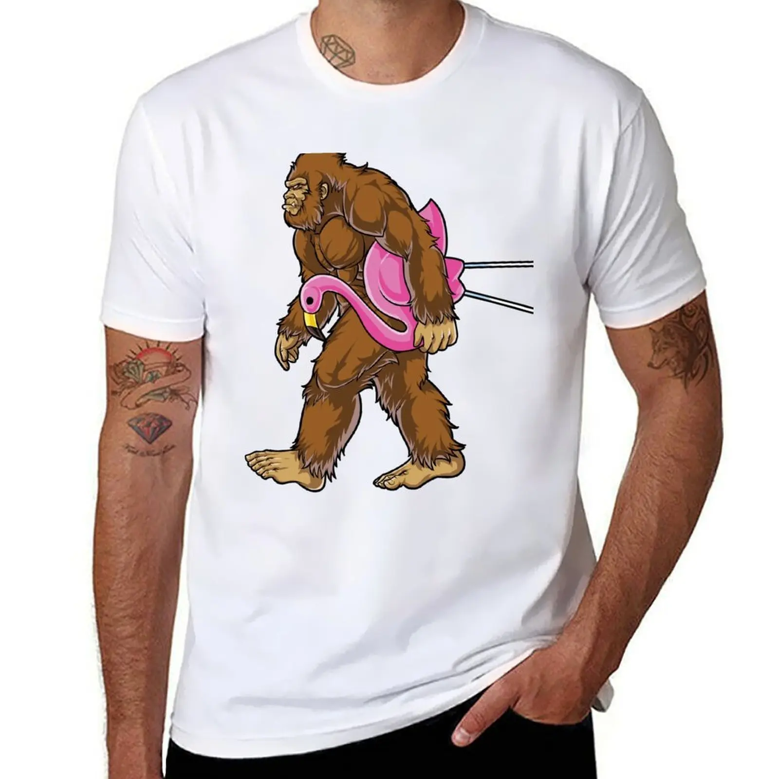 

Bigfoot Carrying Lawn Flamingo T Shirt Funny Sasquatch Tees T-Shirt t shirt man luxury t shirt man casual T-Shirt