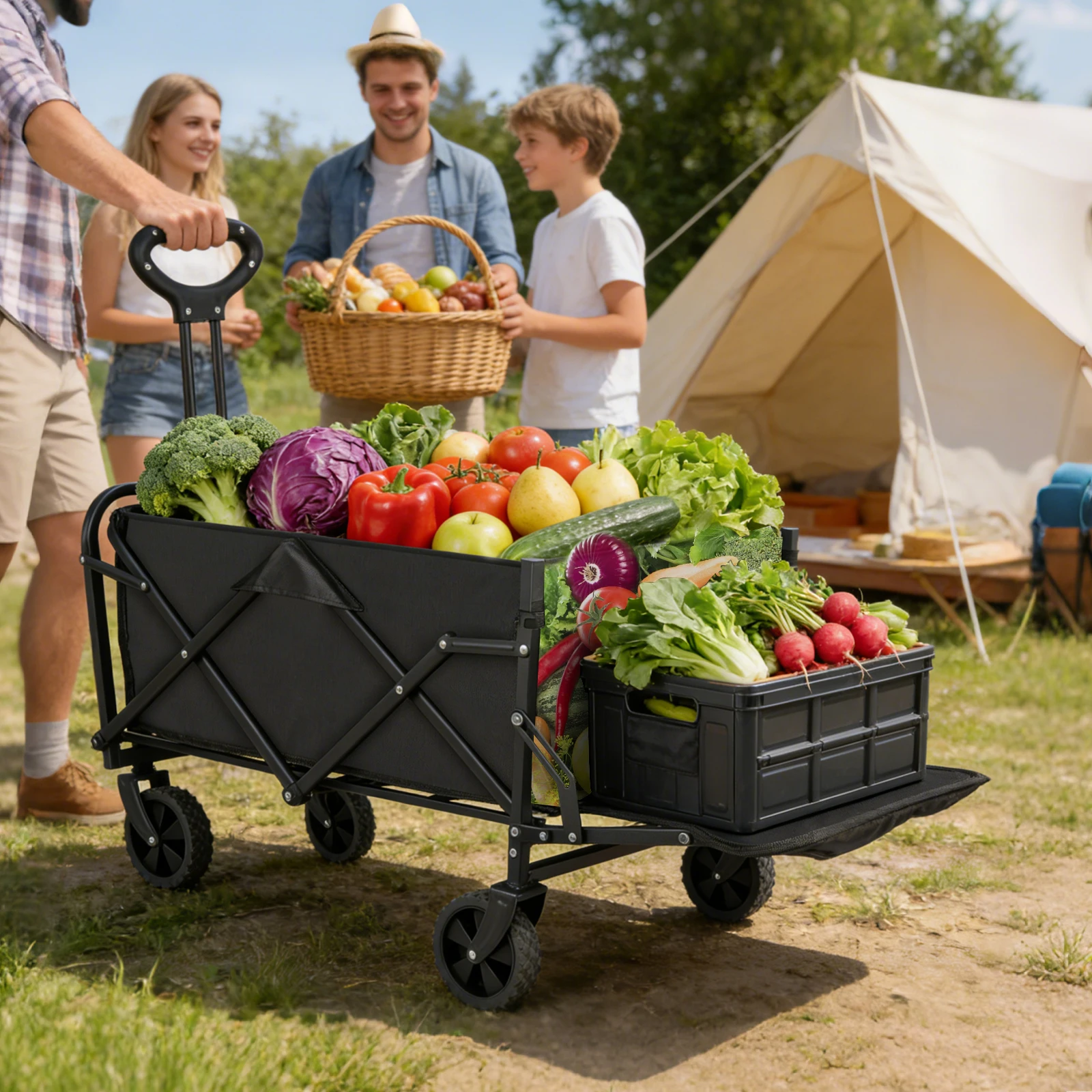Carrito de Camping Plegable y Expandible con Capacidad de 150L y Carga de 330LBS para Transportar Mercancías, Hacer Picnic, Ir de Compras, Viajar al Aire Libre y Acampar