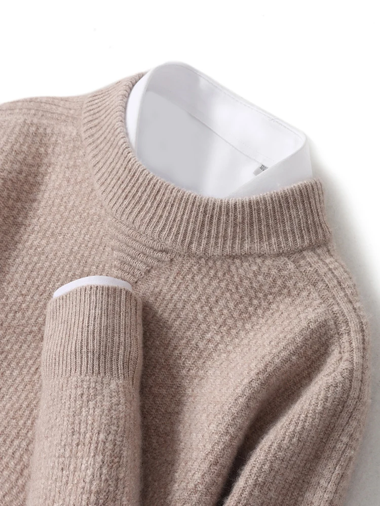 New Men's Mock Neck Pullover Sweater Autumn Winter Thick Soft Warm Smart Casual Jumper 100% Merino Wool Knitwear Clothes Tops