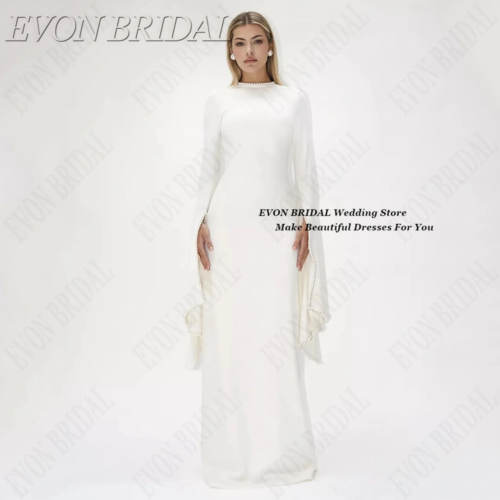 

EVON BRIDAL Exquisite Pearls Wedding Evening Gown Long-Sleeved Cape Party Gowns For Ladies Floor Length Dresses For Party Custom