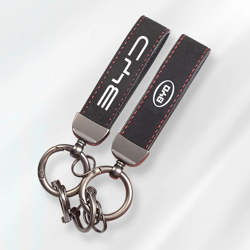 Auto 1Pcs Anti‑Lost Leather Car Keychain Holder For BYD Atto 3 Seal Dolphin Han Tang Wear‑Resistant Key Ring Accessories