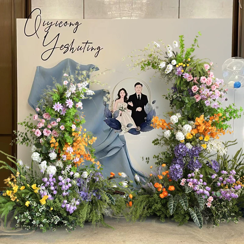 

Custom wedding props Monet Garden flower layout large arch flower stand wedding photo punch card background simulation flowers