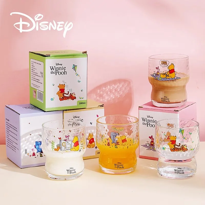 Disney Cartoon Cute Winnie the Pooh Glass Household Milk Beer Juice Cold Drink Mug Transparent Winnie the Pooh Handy Glasses