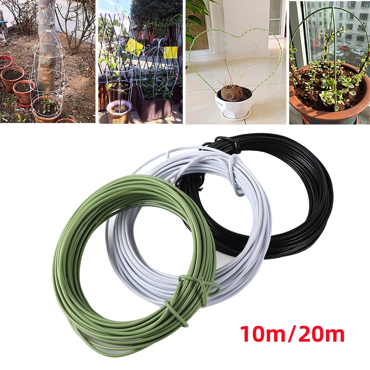 10m/20m Plant Climbing DIY Wire Iron Coated Plastic Twist Tie Vines Plant Support Pole Potted Bonsai Fixing Bracket Garden Decor