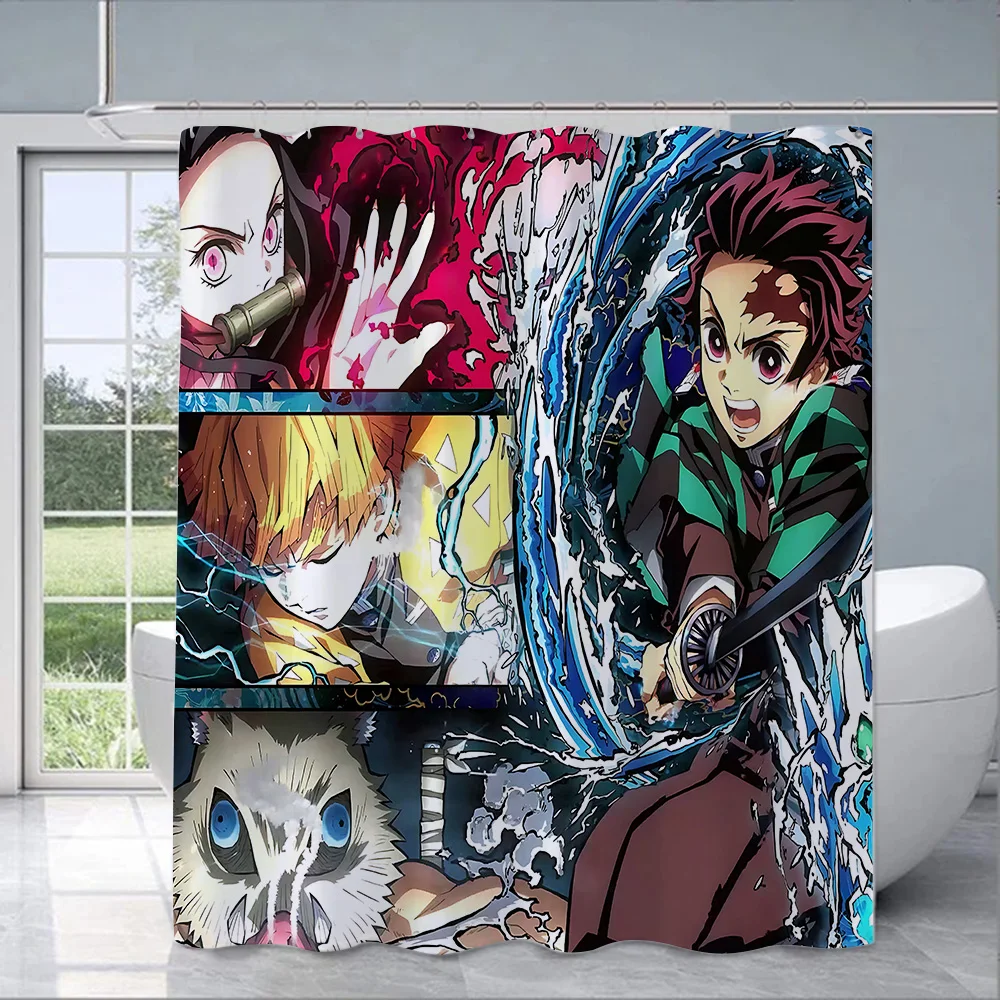 Japan Anime Demon Slayer Shower Curtain Waterproof Polyester Fabric Paint Bath Curtains Home Bathroom Decor Curtain With Hook