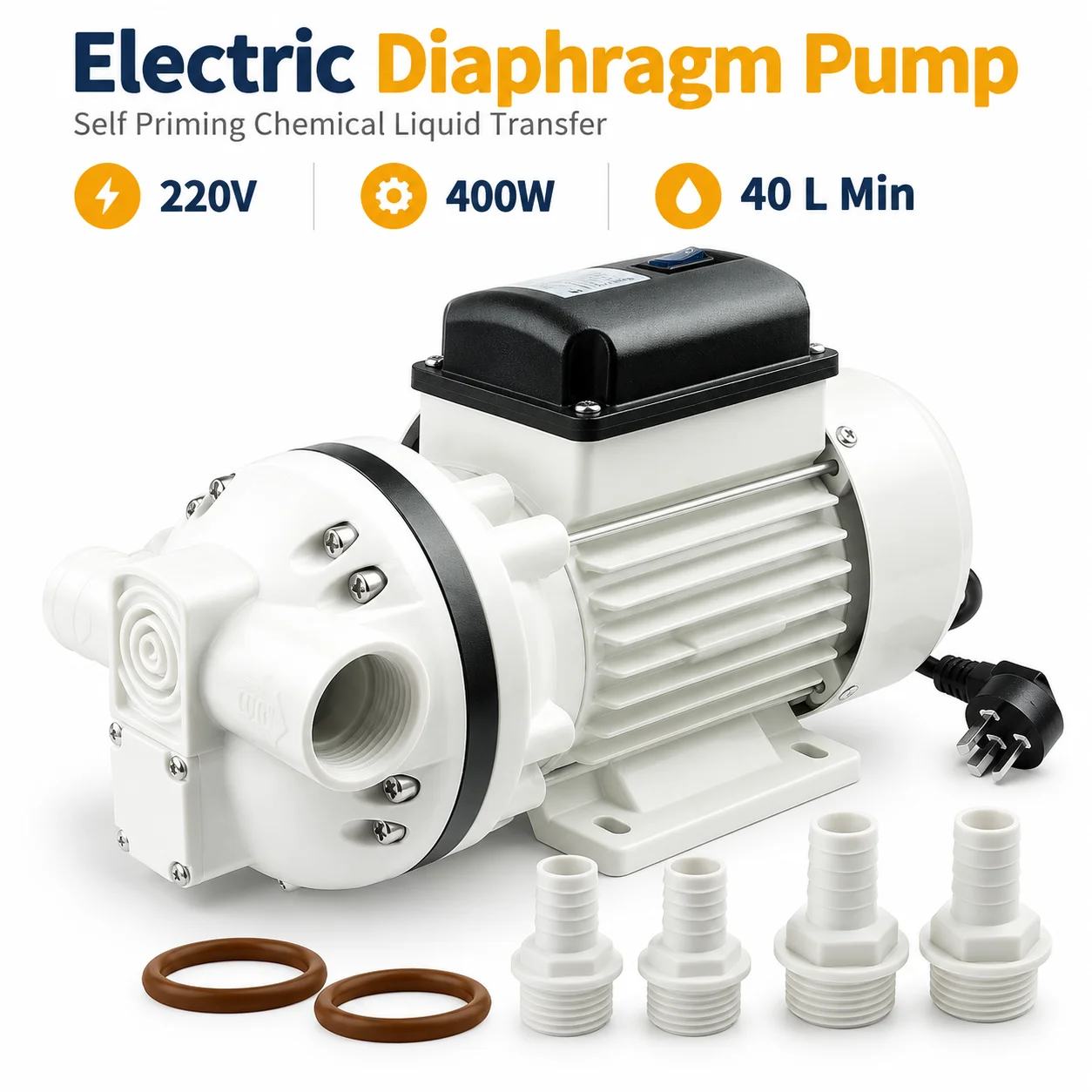 AOLIVIYA 220V 400W Electric Diaphragm Pump 40LPM Self Priming Chemical Transfer Pump Corrosion Resistant Urea Liquid Pump