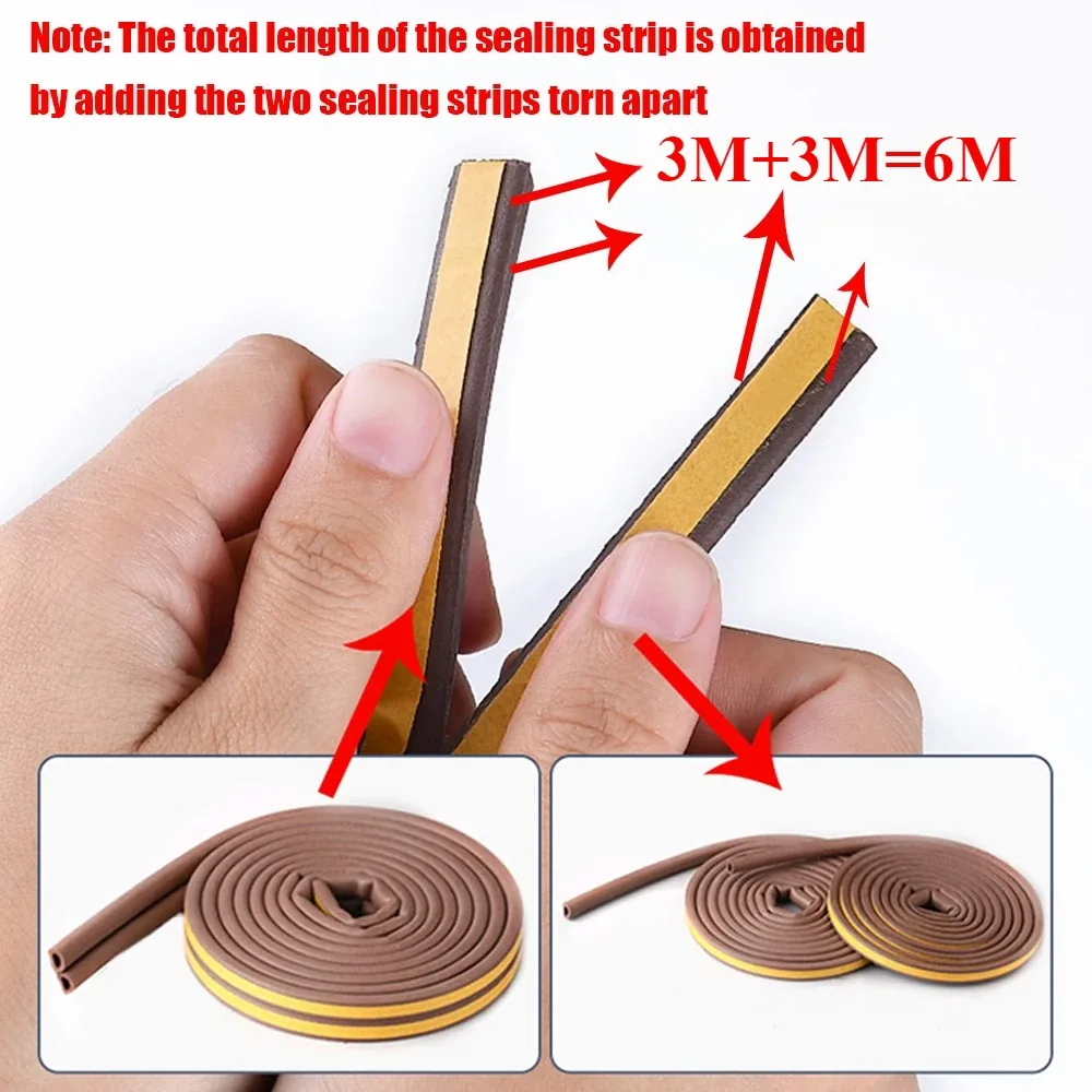 6 متر/12 متر شريط عازل للباب Diep ذاتية اللصق مشروع سدادة الشريط نافذة الطقس تجريد العزل الضوضاء المطاط ختم الشريط