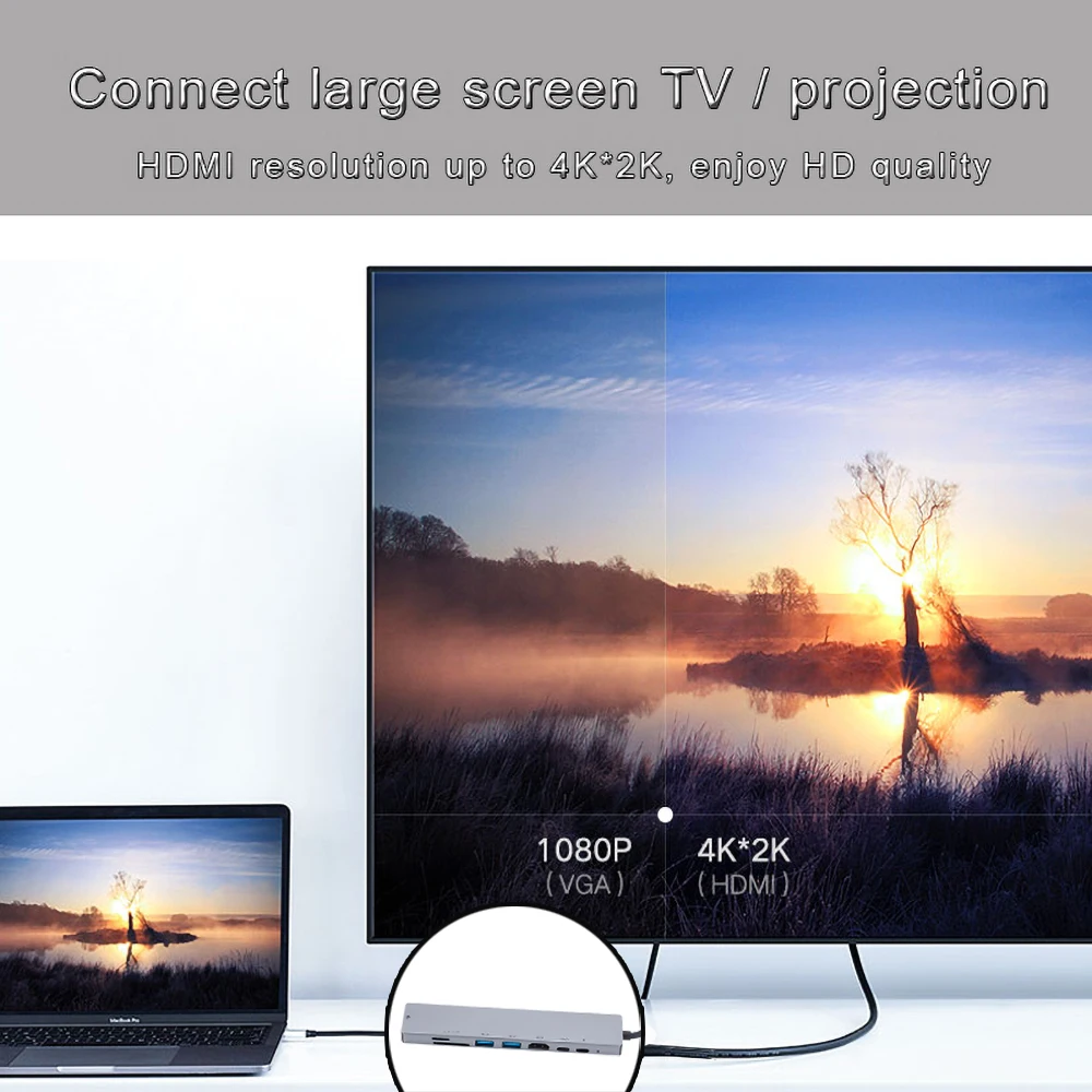 Koncentrator USB C z RJ45 1000 mb/s Lan 8 w 1 typ C do 4K Adapter HDMI czytnik kart SD/TF PD szybkie ładowanie dla komputerów MacBook Laptop