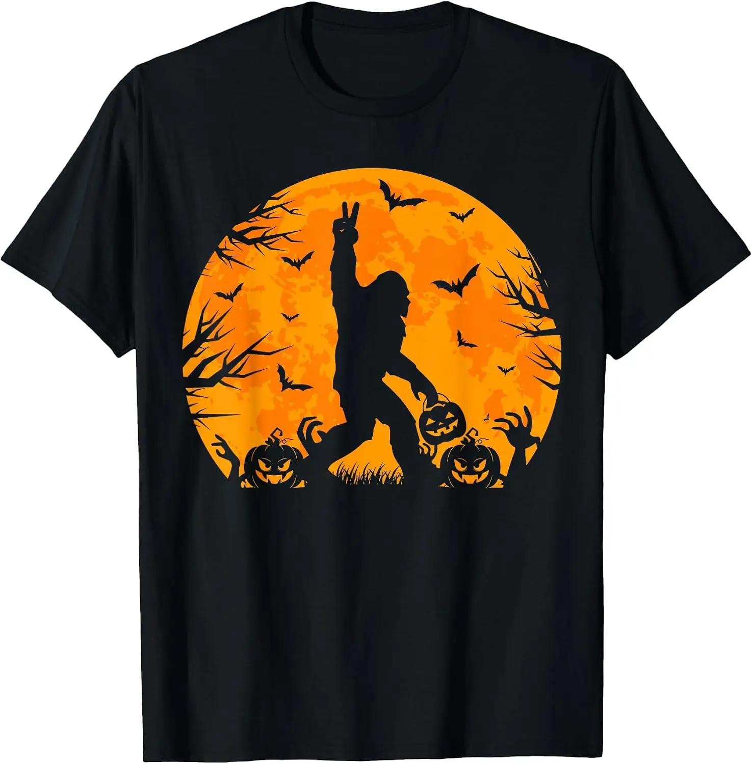 Spooky Bigfoot Pumpkin Funny Sasquatch T-Shirt Stylish, Breathable, 100% Cotton Short-Sleeve Tee With Fun, Humorous