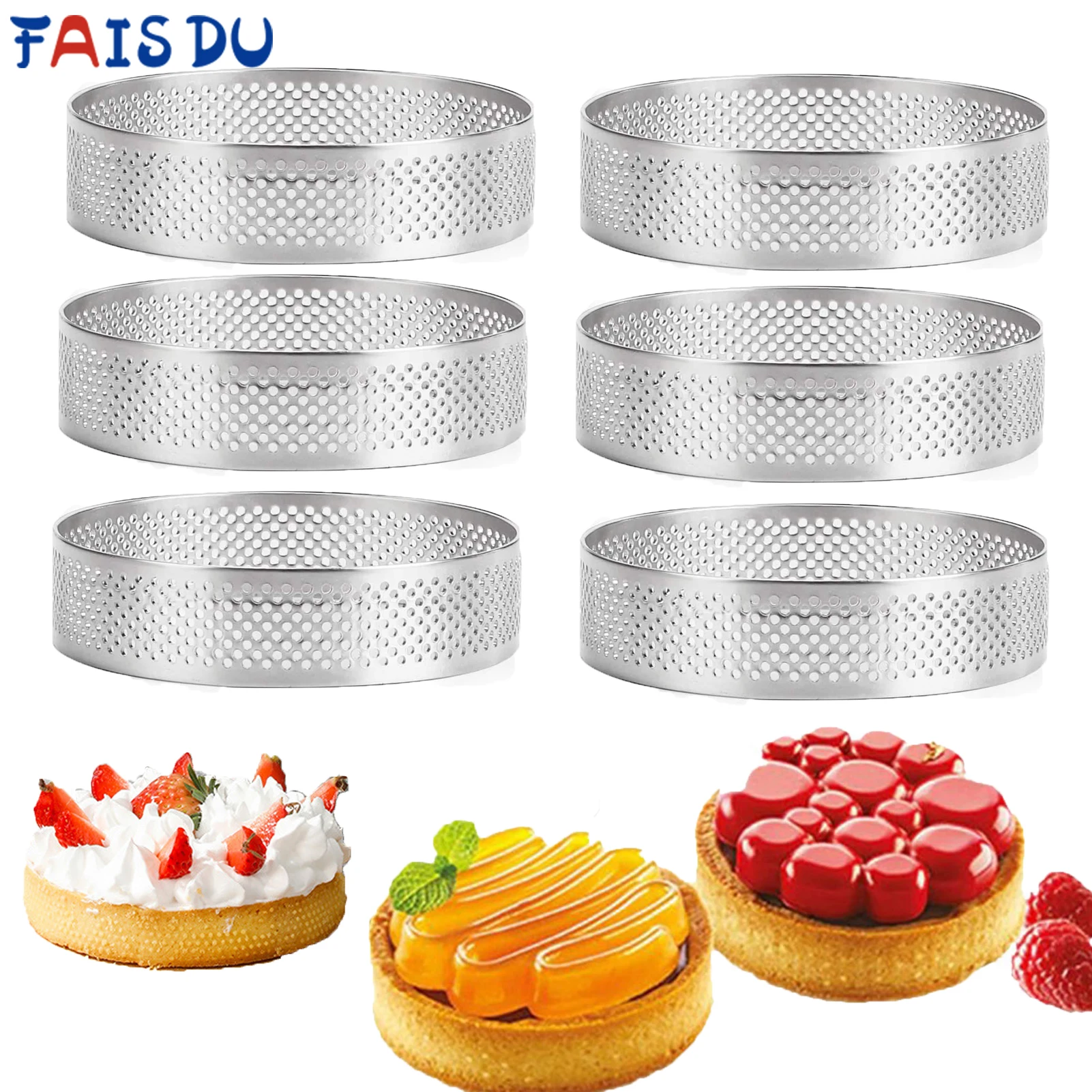 

FAIS DU Perforated Round Tart Ring Stainless Steel Fruit Pie Tartlet Mold for Baking DIY Dessert Cake Mousse Molds Kitchen Tools