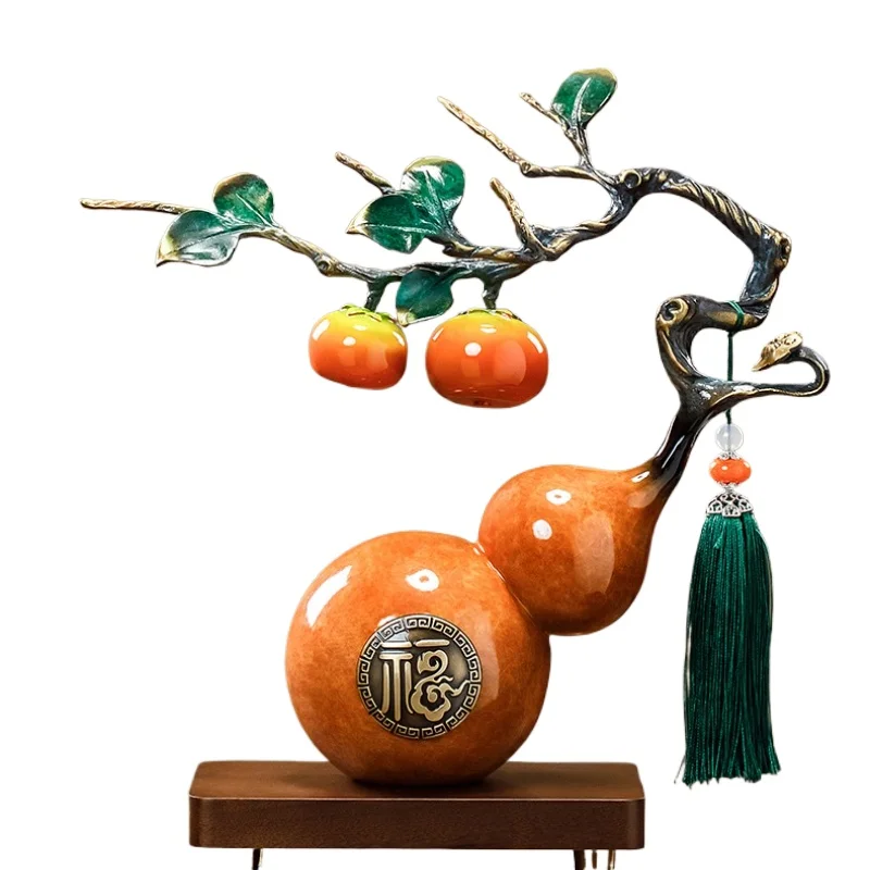 Persimmon Ruyi gourd ornament, Chinese-style living room, office entrance decoration handicrafts, moving gifts