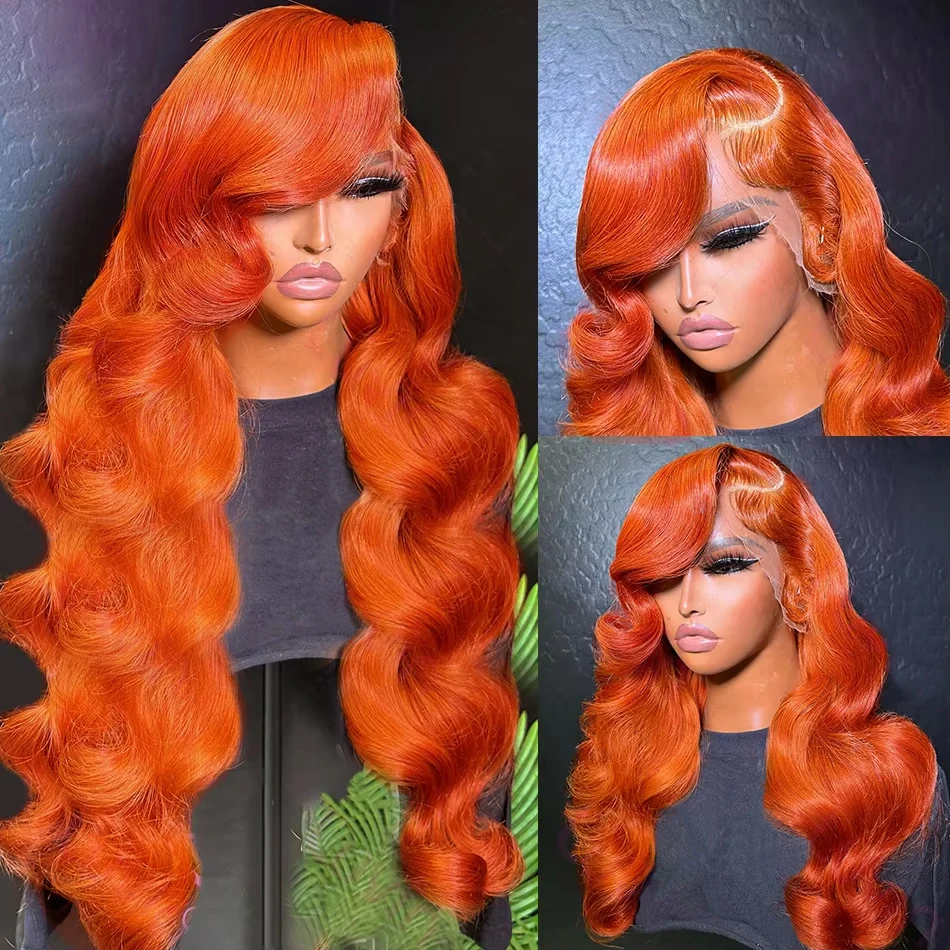 

Ginger Orange Loose Wave Lace Front Human Hair Wigs 13x6 HD Transparent Lace Frontal Wig Wavy Colored Human Hair Wigs 30 34 Inch