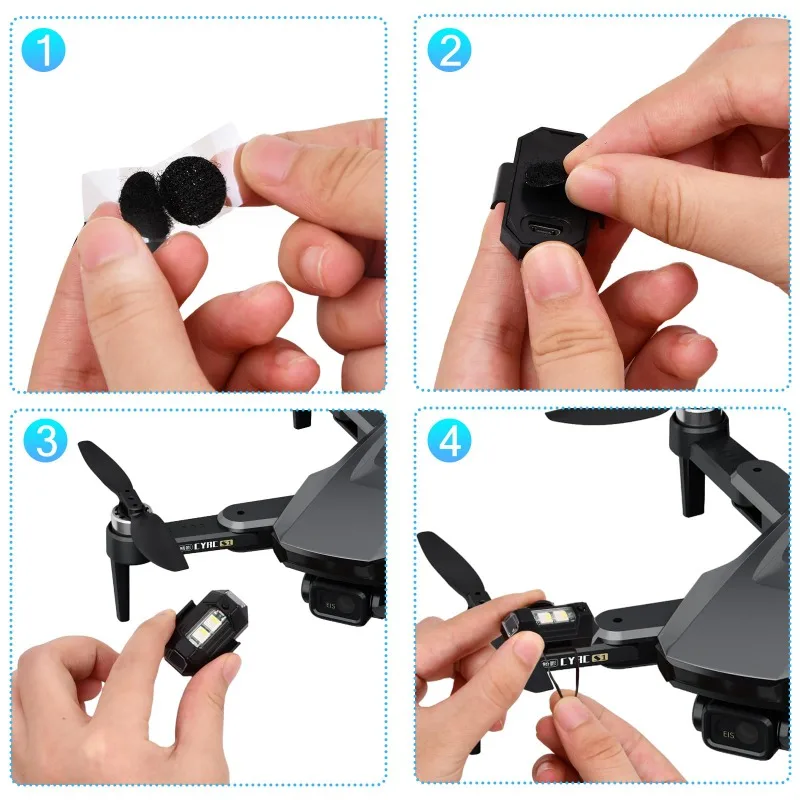    ضوء ستروب LED صغير بـ 7 ألوان - ضوء إشارة تحذير ليلي قابل لإعادة الشحن عبر USB للدراجات النارية بدون طيار