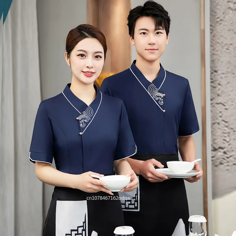 hotel-waiter-short-sleeve-chinese-style-work-uniform-summer-wear-for-tea-house-restaurant-catering-hot-pot