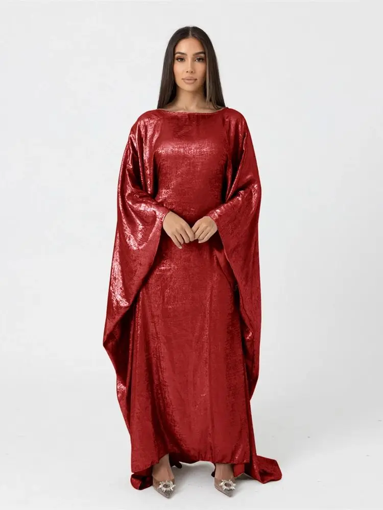 Ramadan Batwing Satin Abaya Dubai Luxury 2024 musulmano palestina caftano abiti africani per le donne Kebaya caftano Marocain Femme