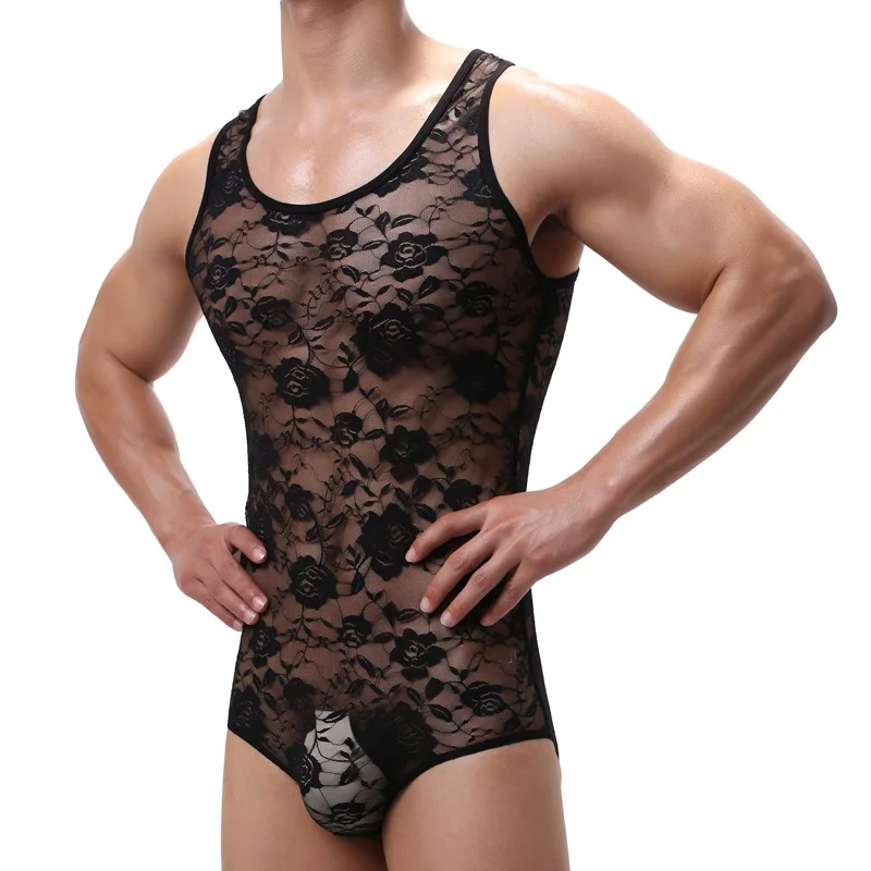 

Мужское нижнее белье, комбинезон, корректирующее белье, кружевной полупрозрачный тонкий узкий комбинезон с открытыми плечами для фитнеса D898