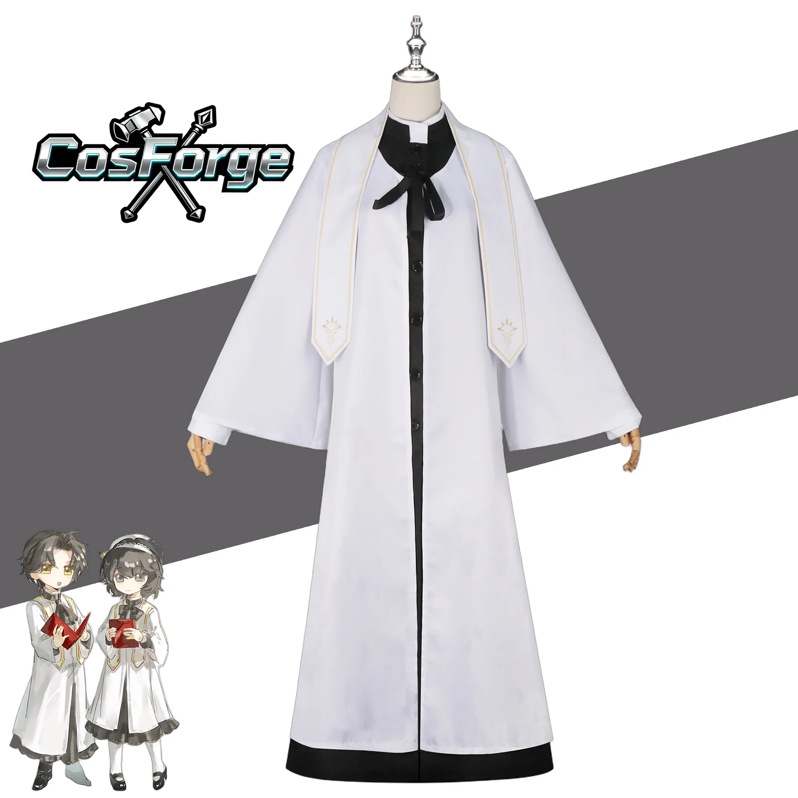 

Medieval White Choir Gothic Robe Cosplay Costume - With Hat Long Robe Halloween Party Women Outfit