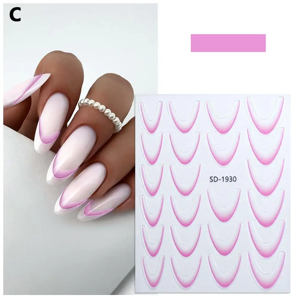 Pegatinas autoadhesivas para manicura de línea francesa degradada, calcomanías de diseño, guías de puntas de uñas para decoración DIY, plantilla para hombre C1Y2