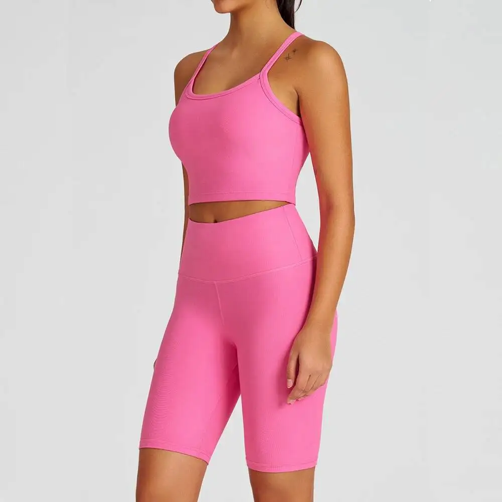 

Женский комплект для йоги в рубчик с высокой талией и контролем живота, спортивный бюстгальтер с подтяжкой ягодиц и ремешками, утягивающий тренировочный костюм для бега в тренажерном зале