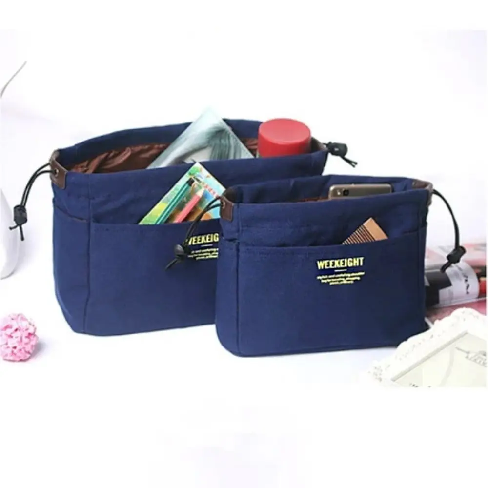 Tas Penyimpanan Serbaguna Kanvas Multi-Kantong Wadah Perlengkapan Mandi Tas Tangan Sisipan Kantong Penyimpanan Multifungsi Kantong Makeup