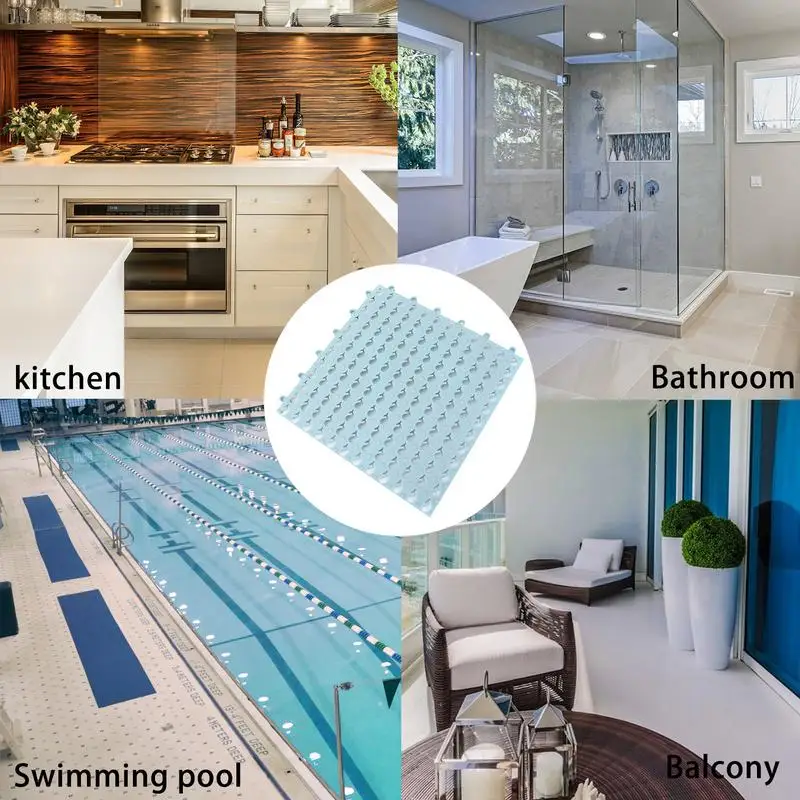 Splicing Waterproof Bathtub Mat Durable Tile Splicing Waterproof Mat With Drain Hole For Pool Shower Bath Kitchen Cushion