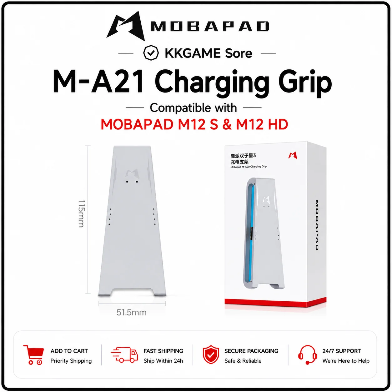 MOBAPAD Charging Grip for M12 HD/S Controller, Type-C Charging Dock Charger Stand, Game Controller Charging Accessory