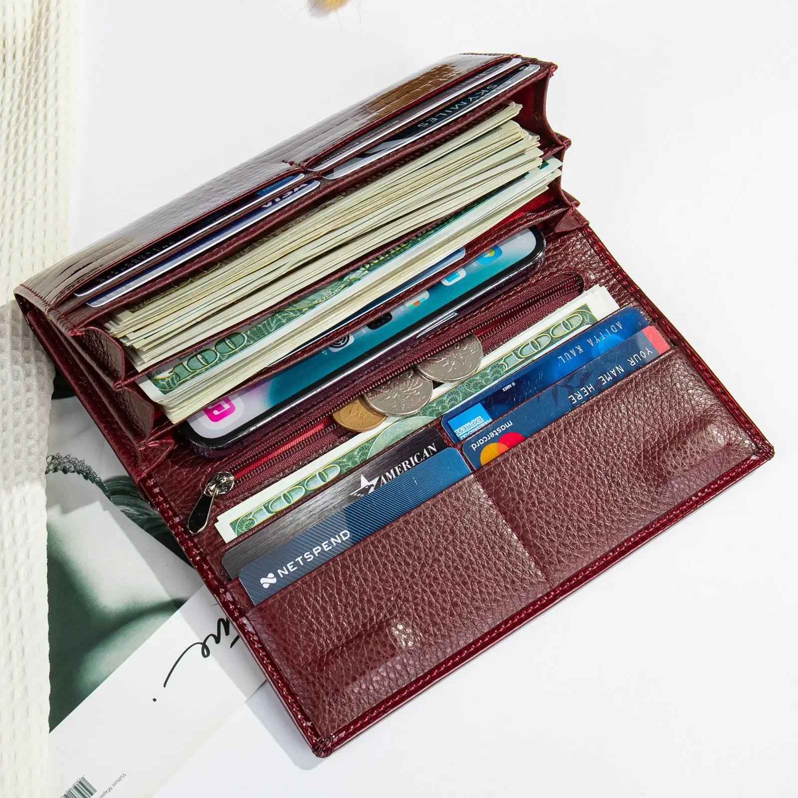 Genuine Leather Women's Long Wallet Designer Luxury Women Clutch Handbag Coin Purse ID Credit Card Phone Bag Holder for Ladies