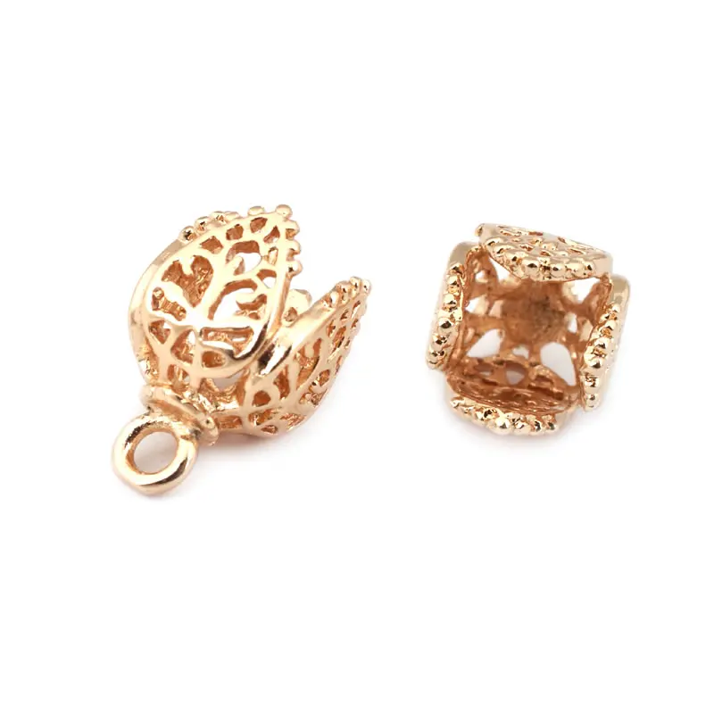 6PCS 15x10MM 21x11MM 18K Gold Color Brass Bead Caps Tassel Caps Diy Jewelry Findings Earrings Accessories Wholesale
