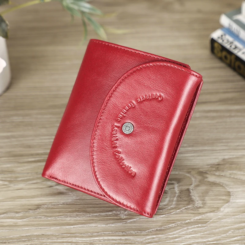 CONTACT\'S Genuine Leather Short Wallets for Women Luxury Designer RFID Card Holders Coin Purses Money Clip Female Bags Handbag