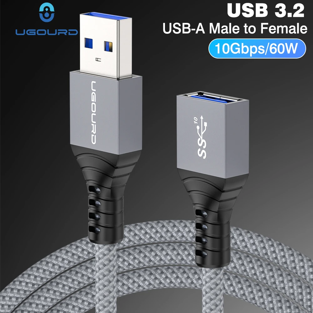 Image of UGOURD USB 3.2 Gen2 Verlängerungskabel 10Gbps USB A Stecker auf Buchse Verlängerungskabel Geflochtenes USB3 Verlängerungskabel für USB-Stick, Drucker, PC