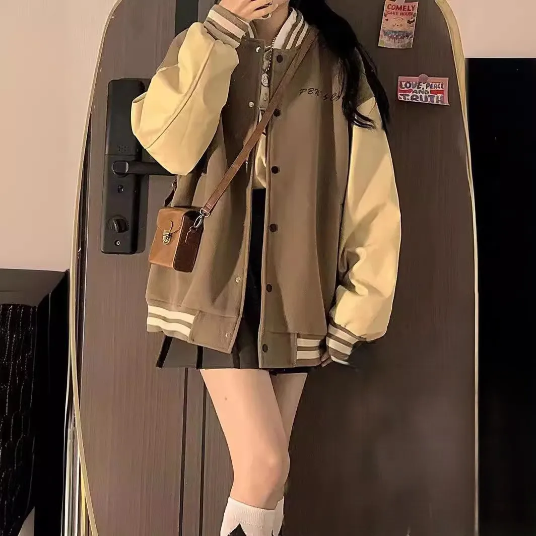 

Женские осенние бейсбольные куртки оранжевого цвета с цветочным принтом, в стиле минимализм, для тренировок, модные, плюшевые, уличные, с меховым воротником, на резинке, на пуговицах, OL